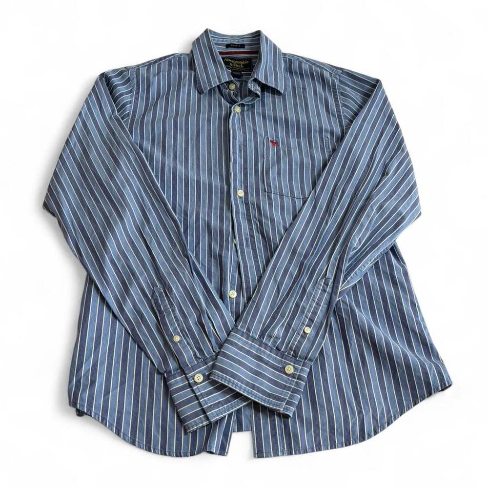 Abercombie & Fitch Striped Cotton Blue White Standard Fit Long Sleeve Men's XL